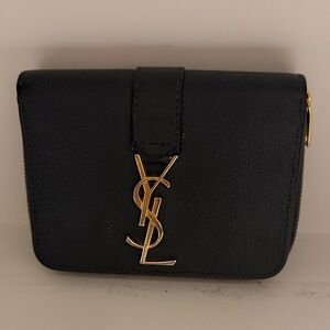 Yves Saint Laurent Dark Gray Compact Leather Wallet